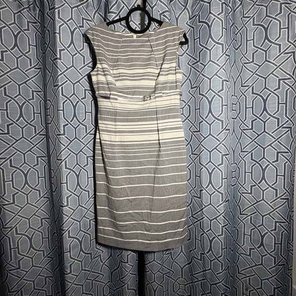 Calvin Klein Gray and White Striped Midi Dress - Picture 1 of 5